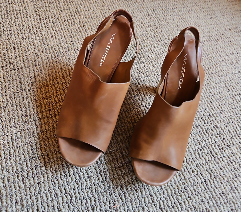 Via Spiga Brown Leather Mules with Block Heel